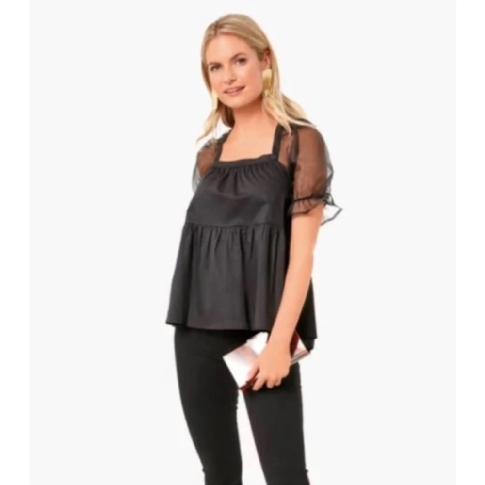 Tuckernuck Pomander Place Tinsley Black Tulle Puff Sleeve Blouse